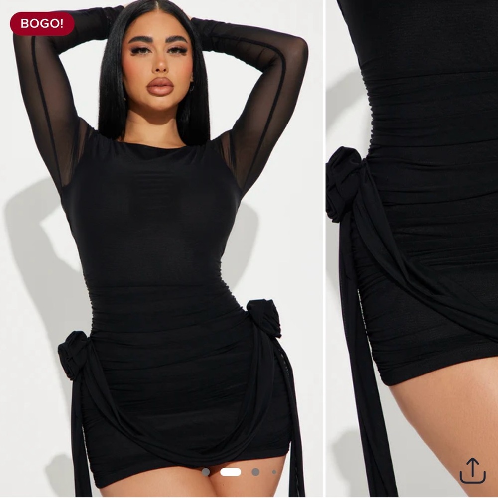Fashion Nova Black Long Sleeve Dress with Mesh Detail